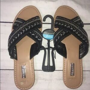 Primark Silver and Black Criss Cross Sandals